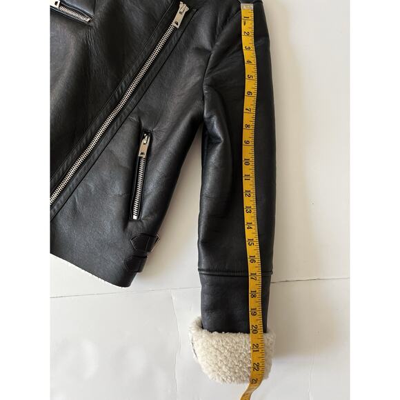 BLANK NYC Moto Jacket Women S Black Faux Leather White Faux Fur Full Zipper - Picture 9 of 12